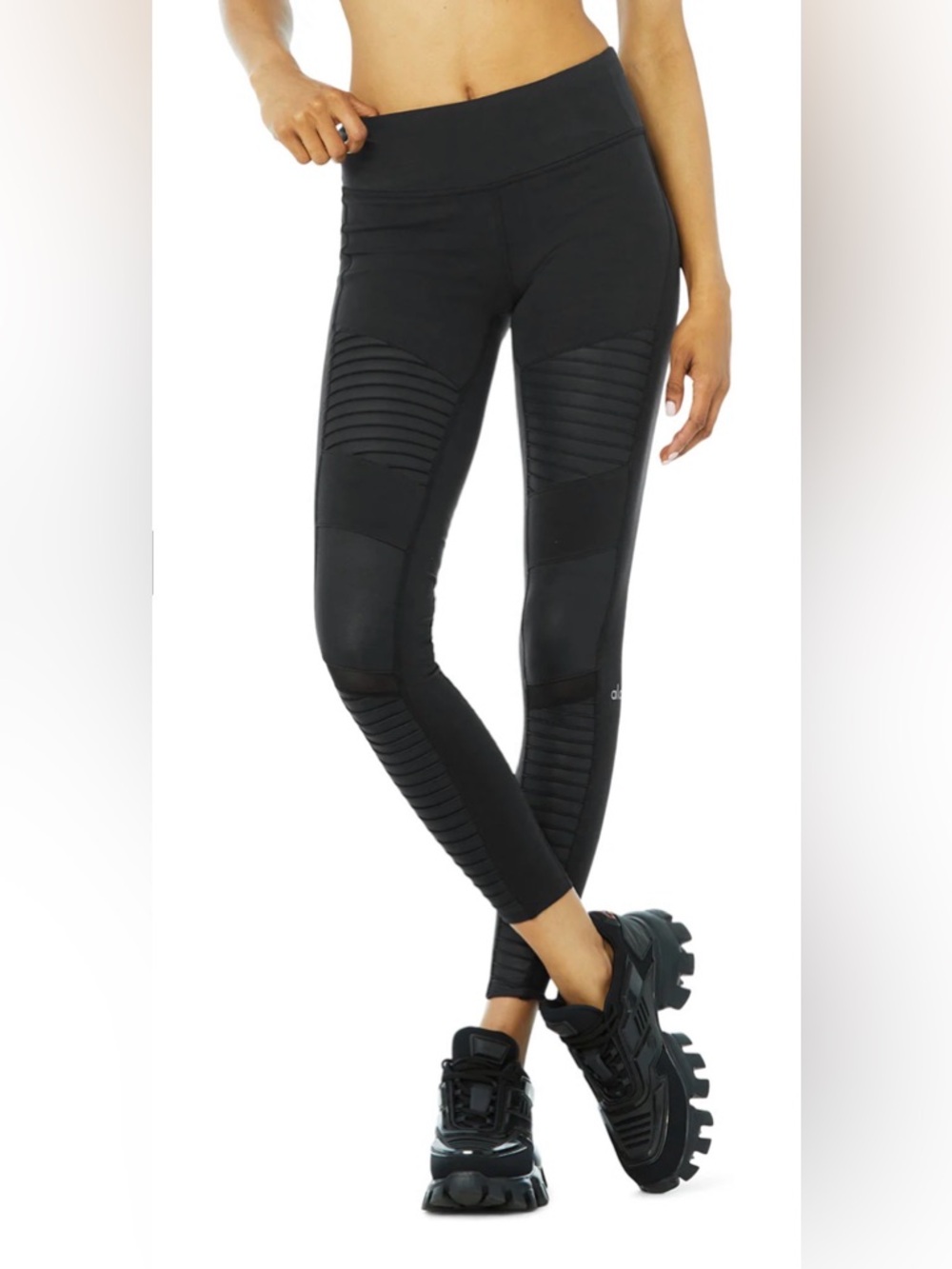 Alo Yoga Moto Leggings High Waisted Mesh Ribbed Purple Navy Blue Yoga Pants S